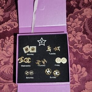 Gold Tone Weekly Earring Set